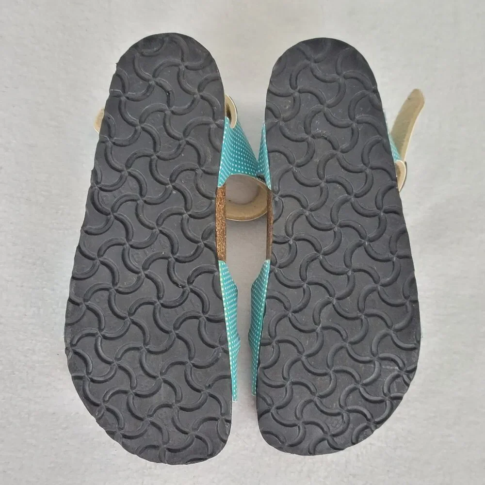 Birkenstock Turquoise White Polka Dot  Sandals Sz 34 Kids 3.5 Strappy Leather